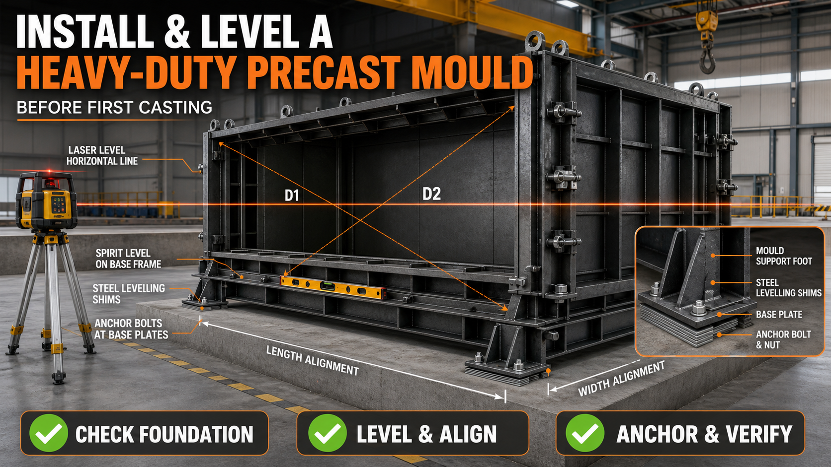 How to Install and Level a Heavy-Duty Precast Mould Before First Casting