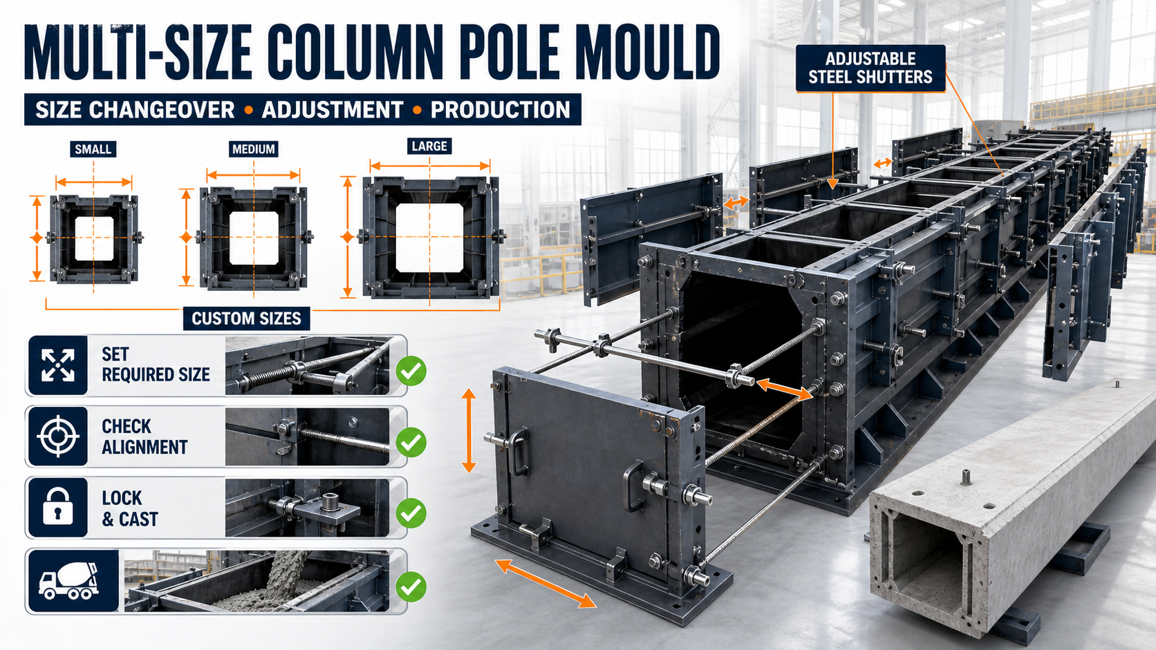 Multi-Size Column Pole Mould: Size Changeover, Adjustment and Production Guide