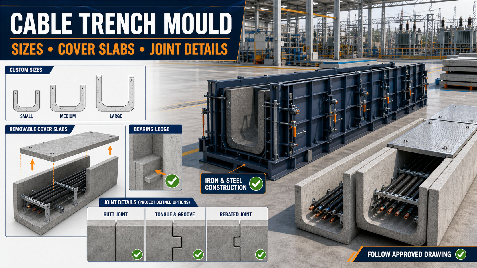Cable Trench Mould for Electrical Projects: Sizes, Cover Slabs and Joint Details