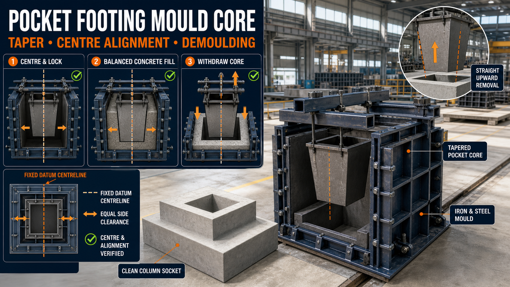 Pocket Footing Mould Core: Taper, Centre Alignment and Easy Demoulding Guide