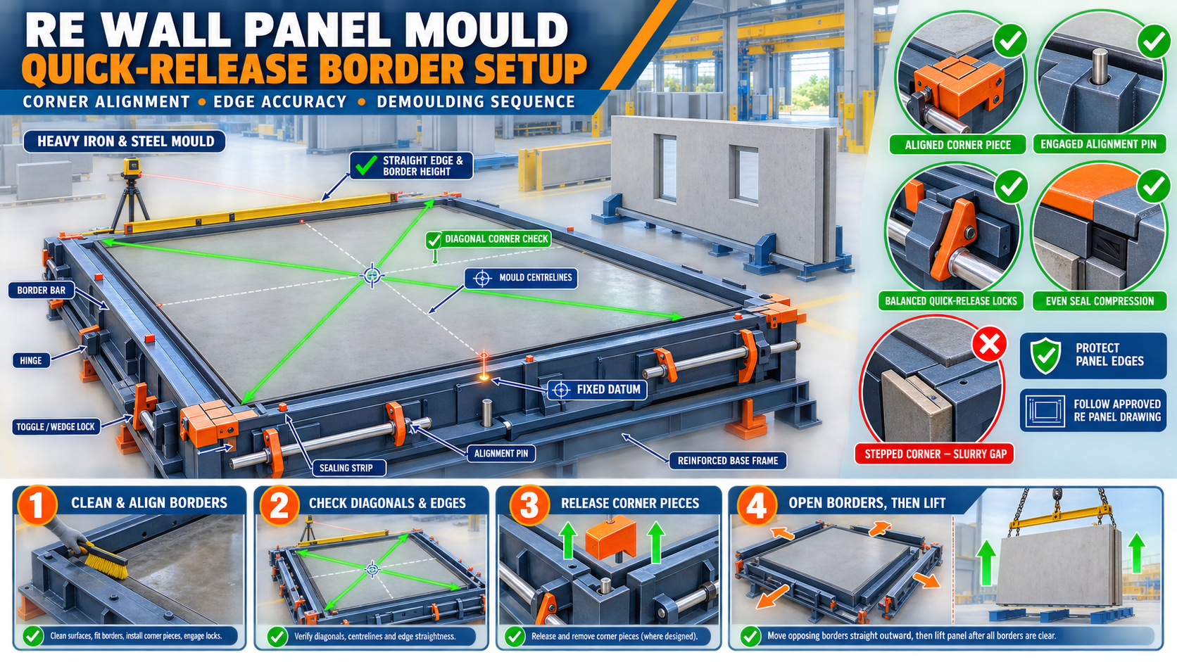 RE Wall Panel Mould Quick-Release Border Setup: Corner Alignment, Edge Accuracy and Demoulding Sequence