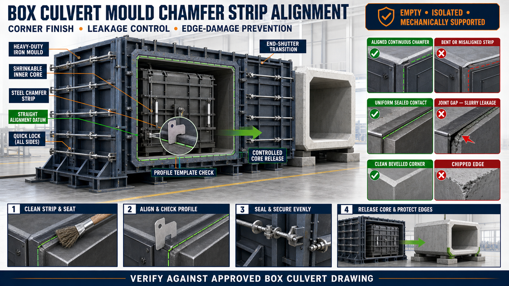 Box Culvert Mould Chamfer Strip Alignment: Corner Finish, Leakage and Edge-Damage Prevention