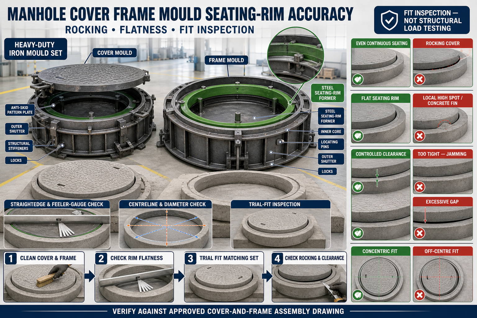 Manhole Cover Frame Mould Seating-Rim Accuracy: Rocking, Flatness and Fit Inspection Guide