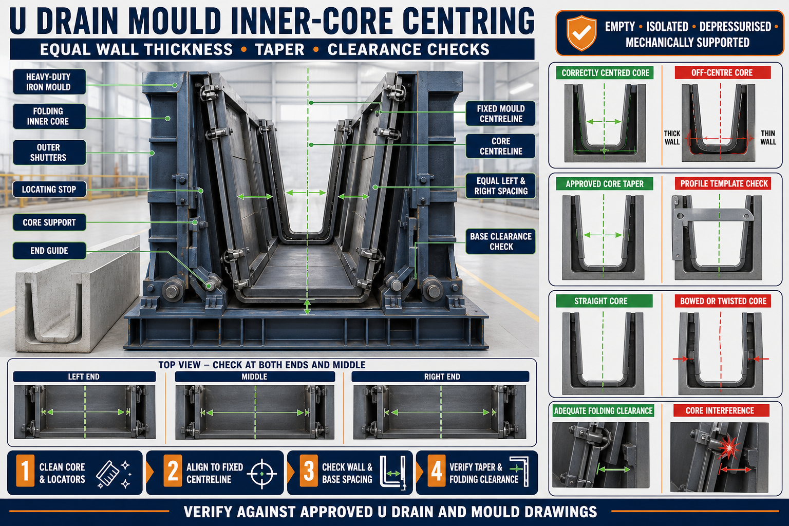 U Drain Mould Inner-Core Centring: Equal Wall Thickness, Taper and Clearance Checks