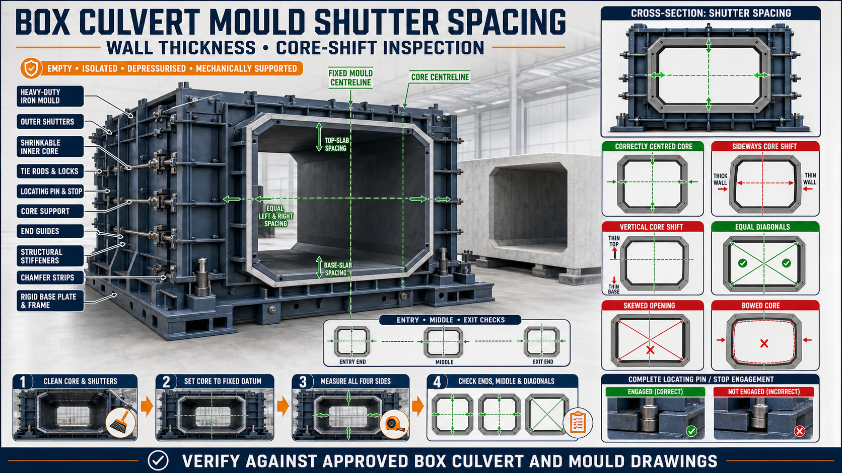 Box Culvert Mould Inner-to-Outer Shutter Spacing: Wall Thickness and Core-Shift Inspection