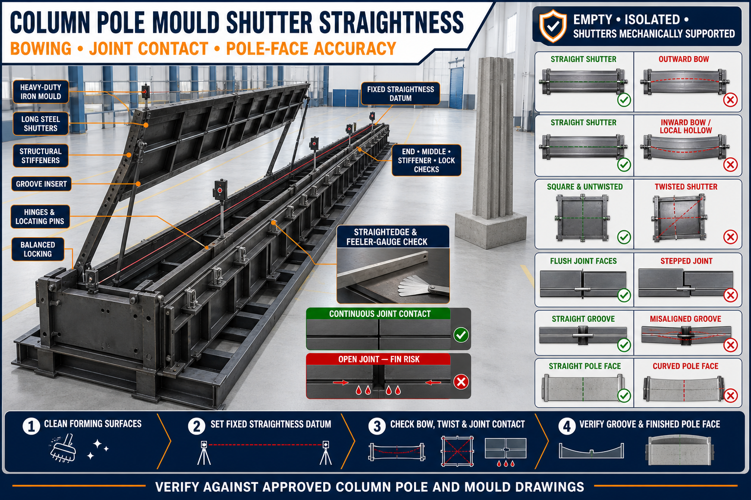 Column Pole Mould Shutter Straightness: Bowing, Joint Contact and Pole-Face Accuracy
